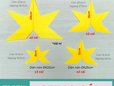 Sao nỉ Vàng dán Nón lá trang trí [4 Size] SET-DIY-07